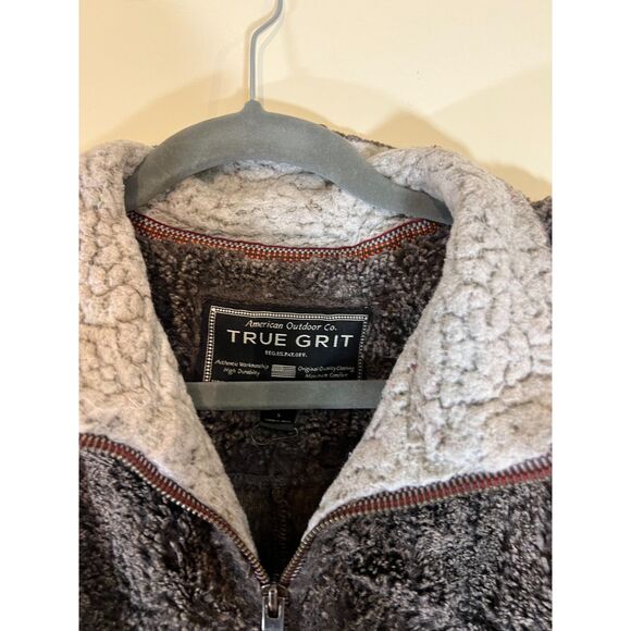 True Grit Quarter Zip Pullover Jacket Mens Size Small Gray Fleece Sherpa - Picture 2 of 4